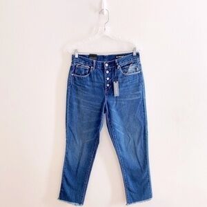 Blank NYC NWT High Rise Exposed Button‎ Fly Straight Leg Jeans Frayed Hem 28